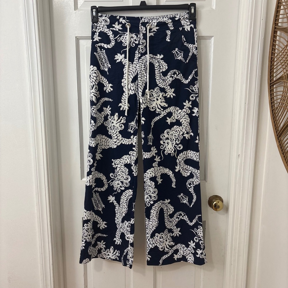 Lilly Pulitzer Chinese Dragon Wide Leg Resort Pants Sz 2 Cruise Palm Beach RARE
